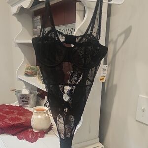INC International Concepts Sheer Black Lace Bodysuit